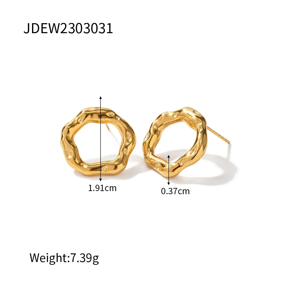 Uworld Fashion Trendy Stainless Steel Gold Color Textured Earrings Prevent Allergy 18K Gold PVD Plated Versatile Daily Jewelry