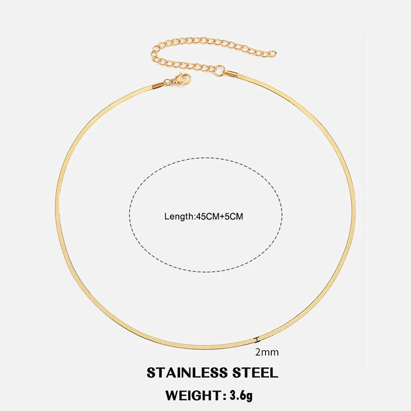 Hot Classic Unisex Flat Snake Chain Choker Necklace For Women Stainless Steel Herringbone Gold Silver Color Fashion Jewelry Gift