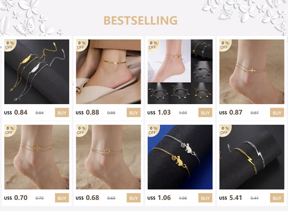 Kkjoy Stainless Steel Bohemia Gold Color Aircraft Anklets Two Layer Foot Legs Anklet Luxury Foot Chain Jewelry Accessories Gifts