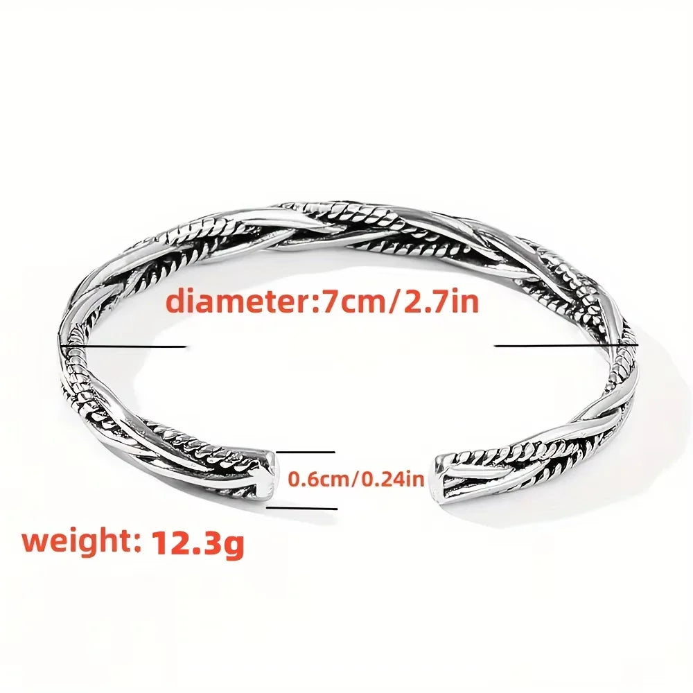One, European and American Antique Silver Bracelet, Male and Female Personality, Fried Dough Twists Opening Adjustable Bracelet