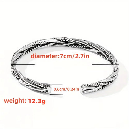 One, European and American Antique Silver Bracelet, Male and Female Personality, Fried Dough Twists Opening Adjustable Bracelet