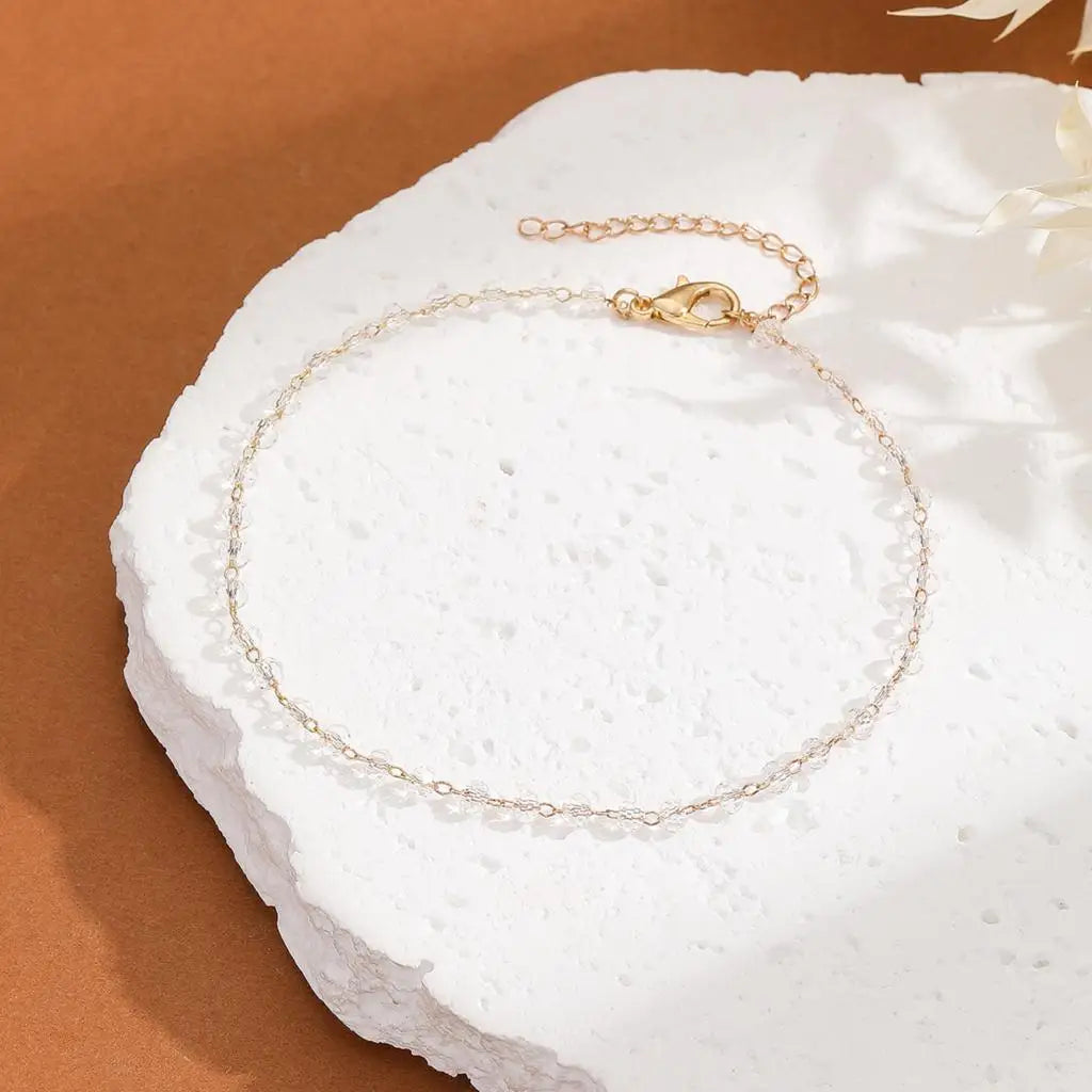 Kinitial Exquisite and fashionable laser plated anklet with multiple transparent gemstones as an anniversary gift for her