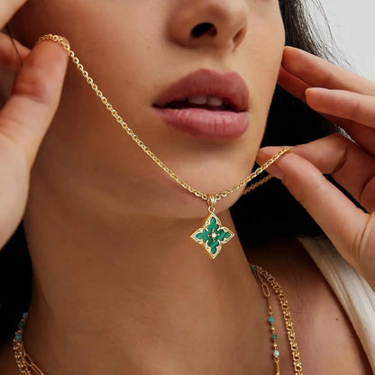 Clover Necklace for Women Dainty Gold Plated CZ Pendant Necklace Adjustable Chain Clover Pendant Necklaces for Women Jewelry