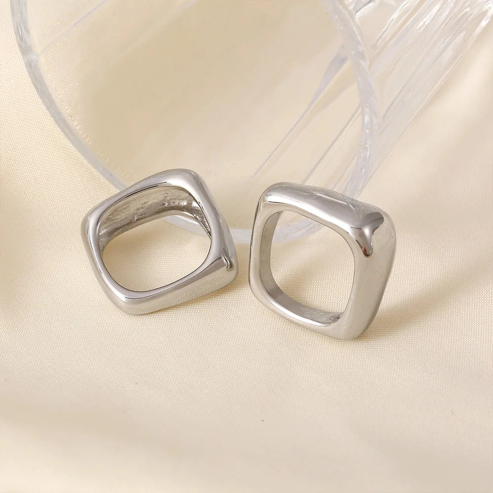 Simple Irregular Square Rings For Women Stainless Steel 18k Gold PVD Plated Waterproof Women's Glossy Ring Couples Jewelry Gift