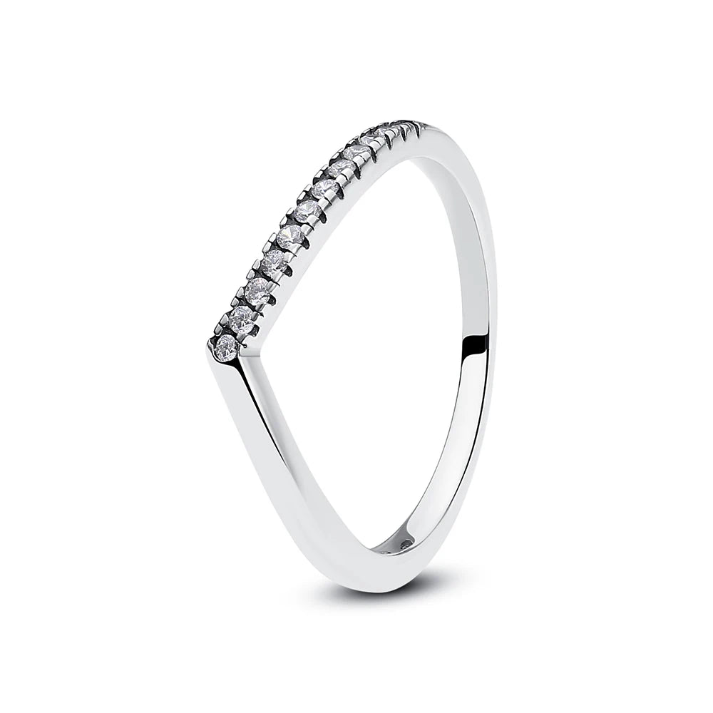 Original 925 Sterling Silver Rings For Women Love Heart Crown Wishbone Engagement Wedding Ring Rose Gold Luxury Jewelry Gift