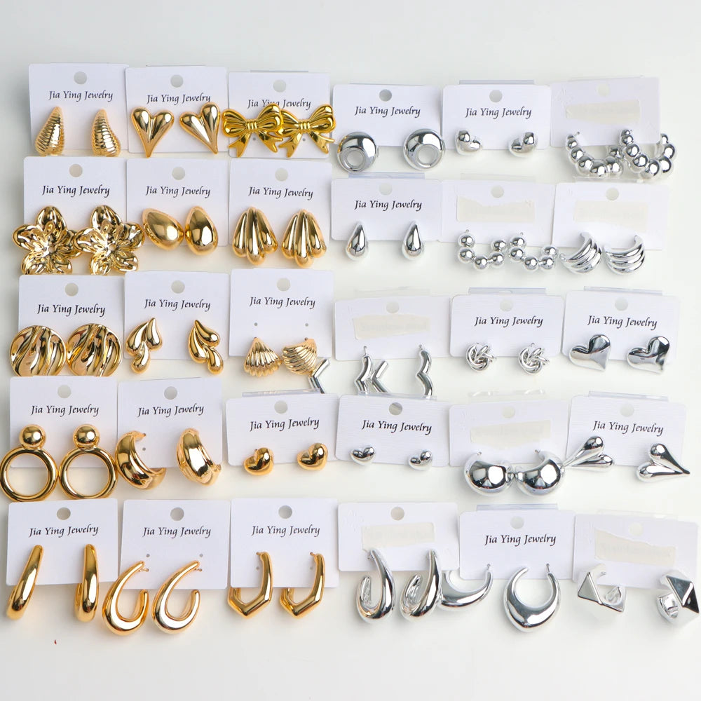 10Pairs/Lot Elegant Simple Stainless Steel Women Earrings Geometric Heart Mixed Style Jewelry Gift Giving Wedding Travel