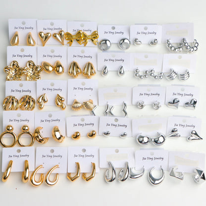 10Pairs/Lot Elegant Simple Stainless Steel Women Earrings Geometric Heart Mixed Style Jewelry Gift Giving Wedding Travel