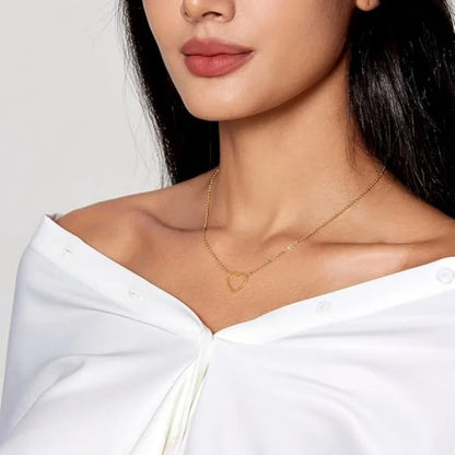 LATS Hollow Love Heart Pendant Necklaces for Women Men Couple 18K Gold Plated Stainless Steel Clavicle Chain Minimalist Jewelry