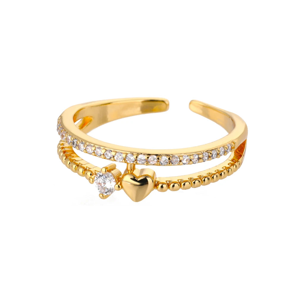 Zircon Round Rings For Women Punk Rock Chain Esthetics Open Adjusted Ring Accessories Finger Jewelry Dainty Gift Bijoux Femme