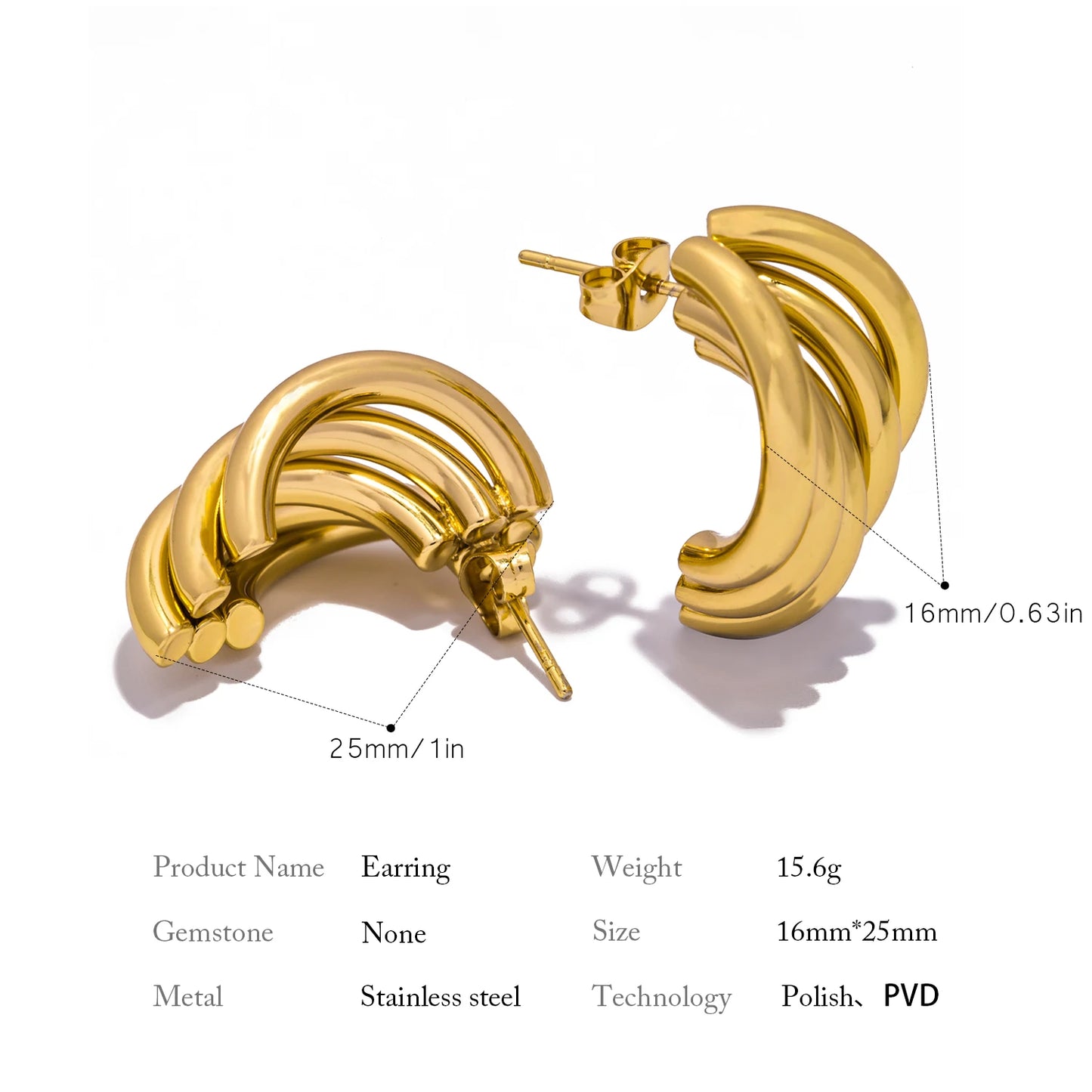 Stainless Steel Irregular Distort Geometry Hoop Earrings for Women Vintage Gold Plated Metal Smooth Earrings Charm Jewelry Gift