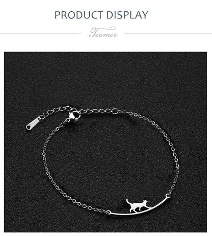 Teamer Cute Walking Cat Anklets for Women Stainless Steel Jewelry Foot Bracelet Fashion Summer Beach Accessories 2025 Wholesale