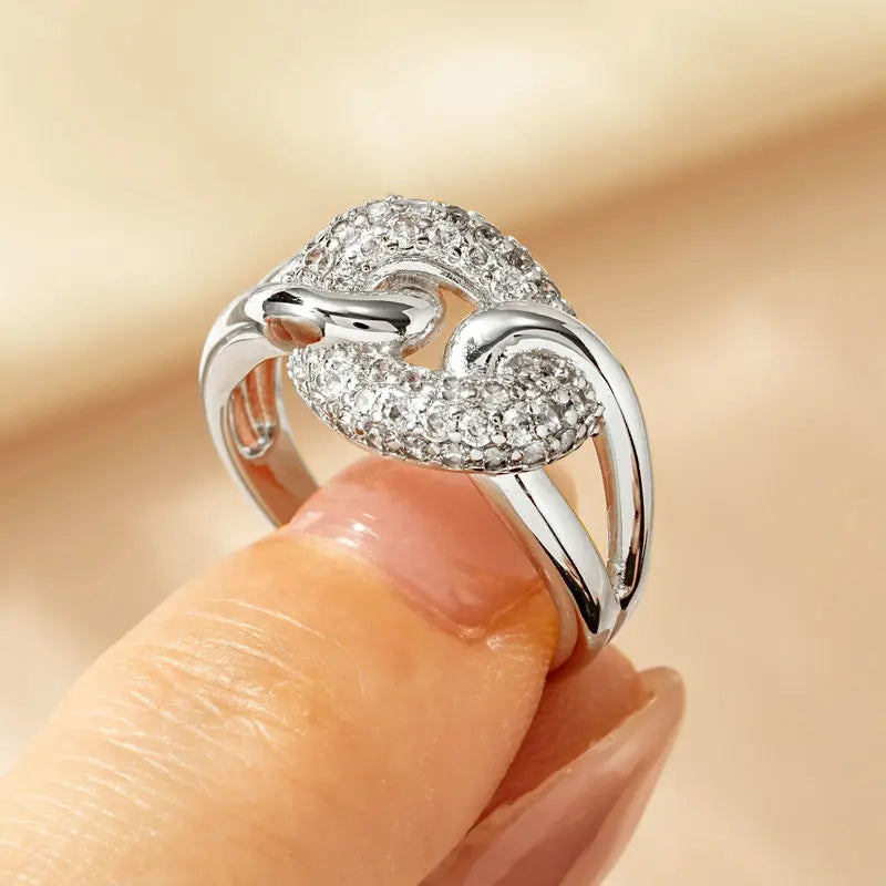 Rrjzz AAAAA CZ Simulated Diamond Unique Ring Luxury 14k Gold Plated Twist Band Design Rings for Women Men Fine Jewelry Gifts