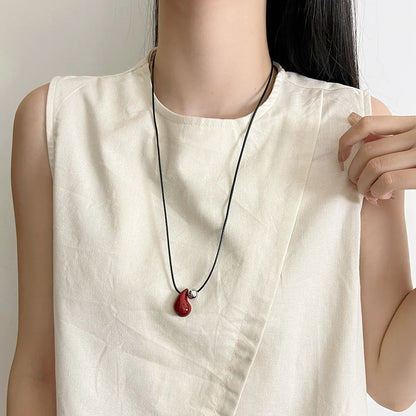LATS Korean Simple Red Drop Pendant Necklace for Women Fashion Exquisite Style Sweater Chain Fashion Jewelry Accessories