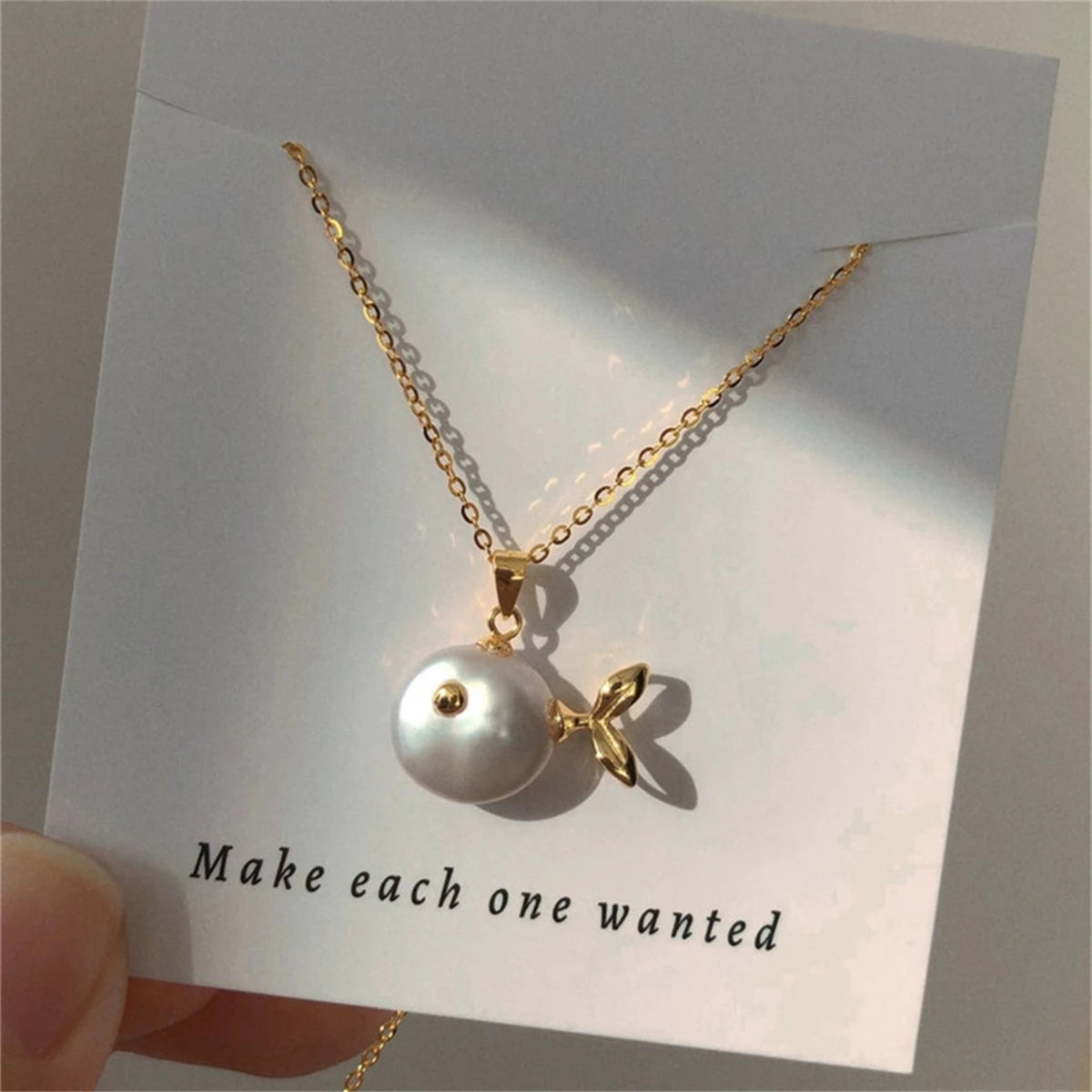 Baroque Whale Necklace, Alien Pearl, Marine Life Pendant, Clavicle Chain, Small Fish Earnail Set, Color Preserved