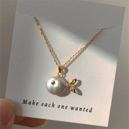Baroque Whale Necklace, Alien Pearl, Marine Life Pendant, Clavicle Chain, Small Fish Earnail Set, Color Preserved