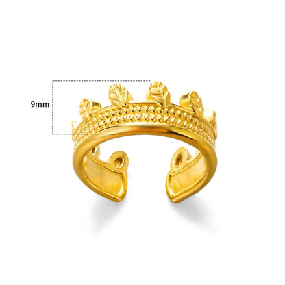 Stainless Steel Rings for Women Gold Color Couple Jewelry Aesthetic Accessorie Adjustable Punk Embossed Hollow Ring