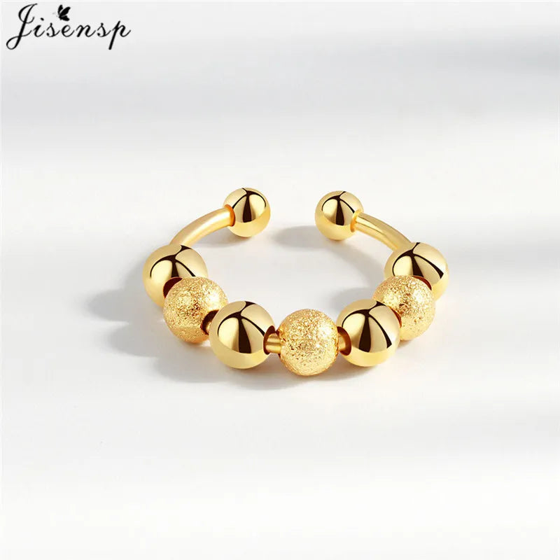 Simple Metal Beads Fidget Rotating Rings for Women Men Rotate Freely Anti Stress Anxiety Ring Spiral Round Ball Rotate Jewlery