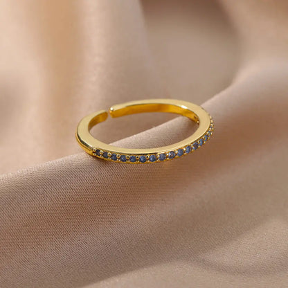 Mini Zircon Green Rings For Women Stainless Steel Gold Color Adjustable Finger Ring Engagement Wedding Christmas Jewelry Gift