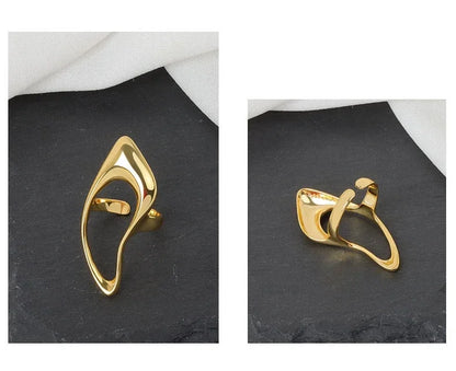 Female Fashion Smooth Exaggerated Exquisite Elegant Rings Silver Color Geometric Hollow Ring Jewelry Accessories Gift