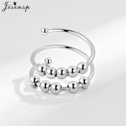 Simple Metal Beads Fidget Rotating Rings for Women Men Rotate Freely Anti Stress Anxiety Ring Spiral Round Ball Rotate Jewlery