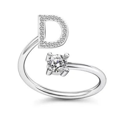 LATS Zircon Initial A-Z Letter Rings for Women Girl Adjustable Opening Ring Name Alphabet Female Wedding Fashion Jewelry Gift