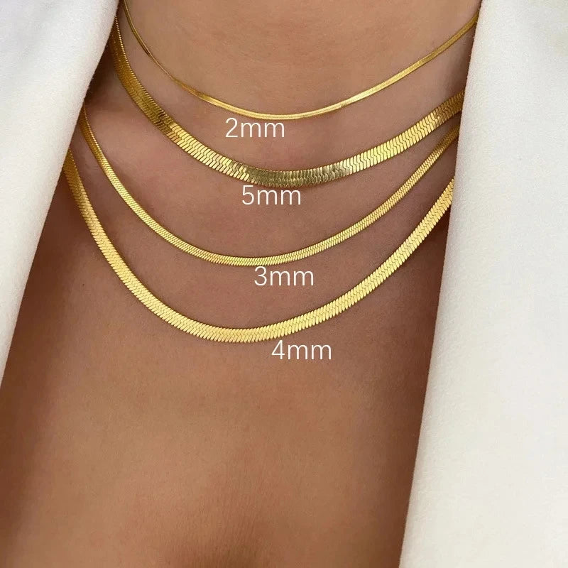 Gold Color Stainless Steel Blade Snake Chain Necklace for Women Men Herringbone Choker Neck Chains 2024 Trend Jewelry Gift Hot