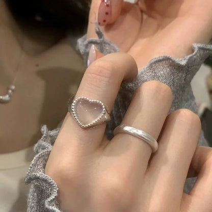 Silver Color Love Heart Geometric Ring For Women Girl Trendy Simple Temperament Sweet Wedding Bride Aesthetic Jewelry Gift