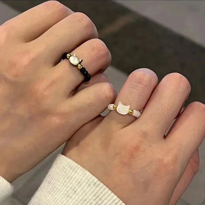 New Natural Moonstone Obsidian Rings Beads Minimalist Fidget Ring Cute Black White Cat Ring Women Men Party Accessories Jewelry