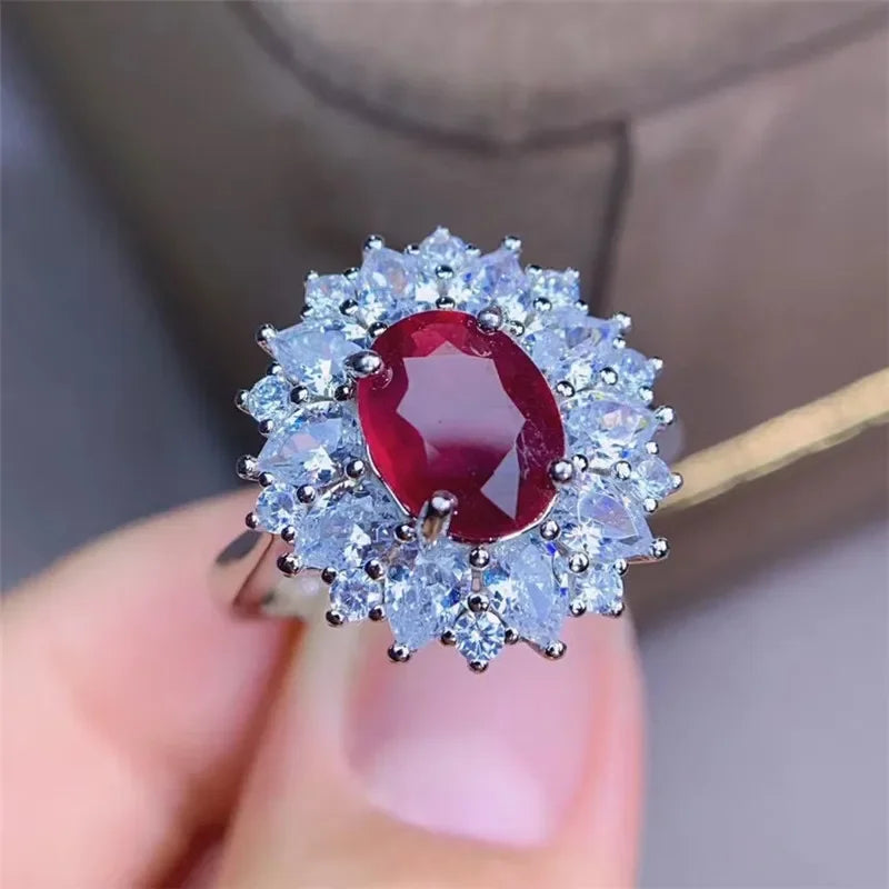 100% Natural Ruby Ring for Engagement 0.4ct silver 925 jewelry luxury sterling silver rings luxury jewelry designers