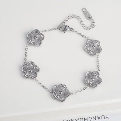 INS Hot Sale Stainless Steel Five Laef Flower Clover Bracelet Jewelry Set Necklace Earrings For Woman Daily Wear Brand Jewelry