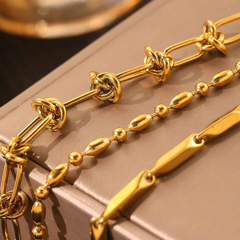 Stainless Steel Bracelet 3 Pieces Popular Creative Knotted Rhombic Chain Fine Bracelet For Women Jewelry Unusual Gift New Senior