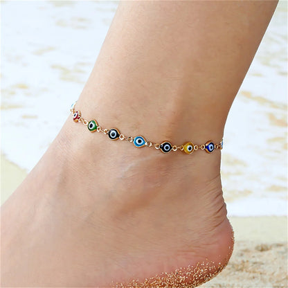 Bohemian Colorful Turkish Eyes Anklets For Women Creative Classic Lucky Evil Blue Eyes Ankle Bracelets Summer Beach Leg Jewelry