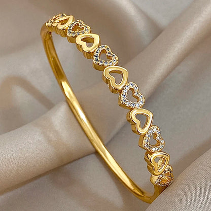 Flashbuy Gold Color Chic Inlaid Zircon Copper Bangle Bracelet For Women Statement New Design Temperament Wrist Fashion Jewelry