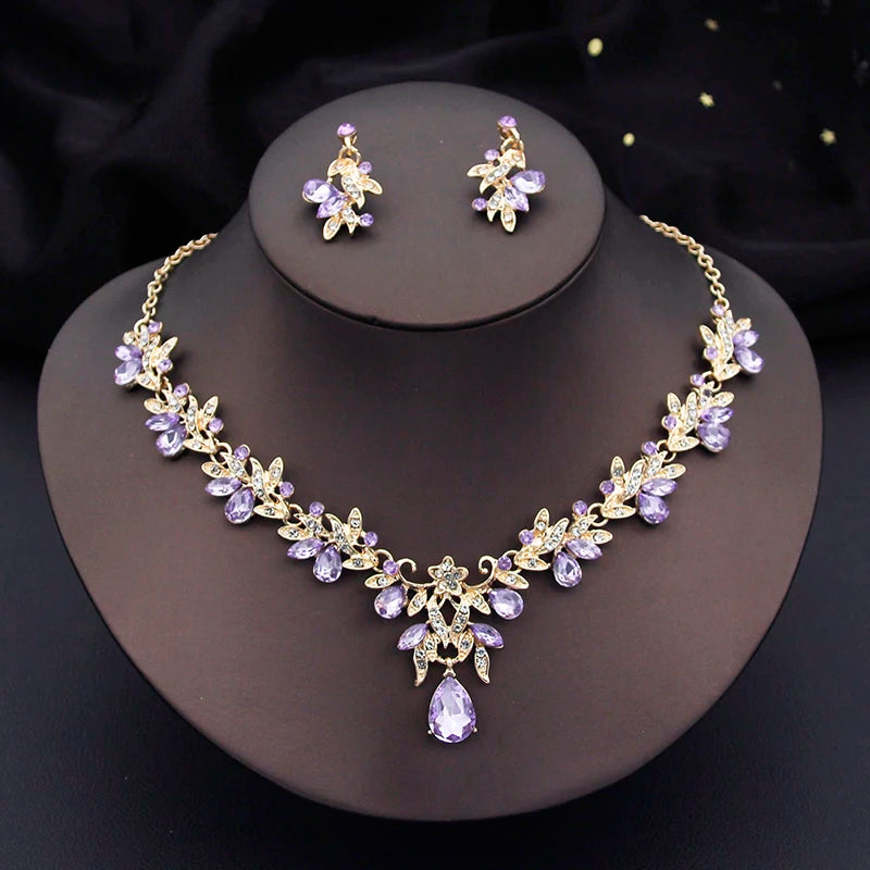 Elegant Fashion Necklace Sets for Women Dangle Earrings Princess Collar Two Piece Set Bride Jewelry Bridal Wedding Accessories