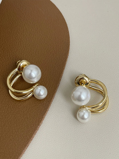 Korean Simple Irregular Design Pearl Stud Earrings for Women Fashion Geometric Gold Color Metal Earrings Trend Party Jewelry Gif