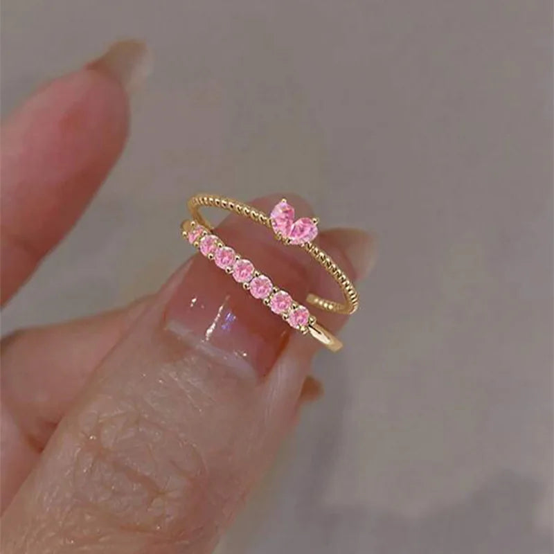 LATS 2PCS Crystal Crown Adjustable Ring Irregular Geometry Vintage Rings Set for Women Girls New Fashion Jewelry