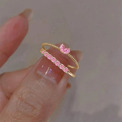 LATS 2PCS Crystal Crown Adjustable Ring Irregular Geometry Vintage Rings Set for Women Girls New Fashion Jewelry