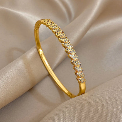 Flashbuy Gold Color Chic Inlaid Zircon Copper Bangle Bracelet For Women Statement New Design Temperament Wrist Fashion Jewelry