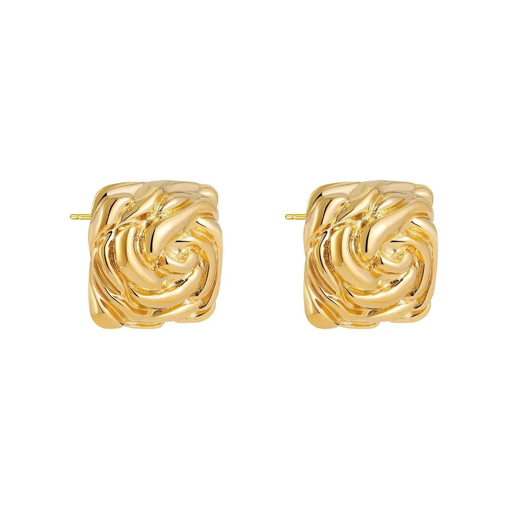 Retro Gold Plated Stainless Steel Texture Earrings for Women Circle Twist Geometric Statement Ear Stud Fashion Jewelry Bijoux