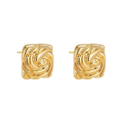 Retro Gold Plated Stainless Steel Texture Earrings for Women Circle Twist Geometric Statement Ear Stud Fashion Jewelry Bijoux
