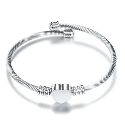 Stainless Steel Bangle For Women Heart Seal Accessories Adjustable Size