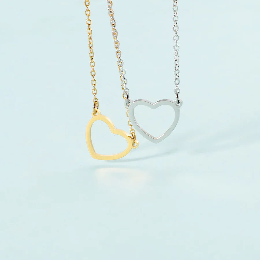 LATS Hollow Love Heart Pendant Necklaces for Women Men Couple 18K Gold Plated Stainless Steel Clavicle Chain Minimalist Jewelry