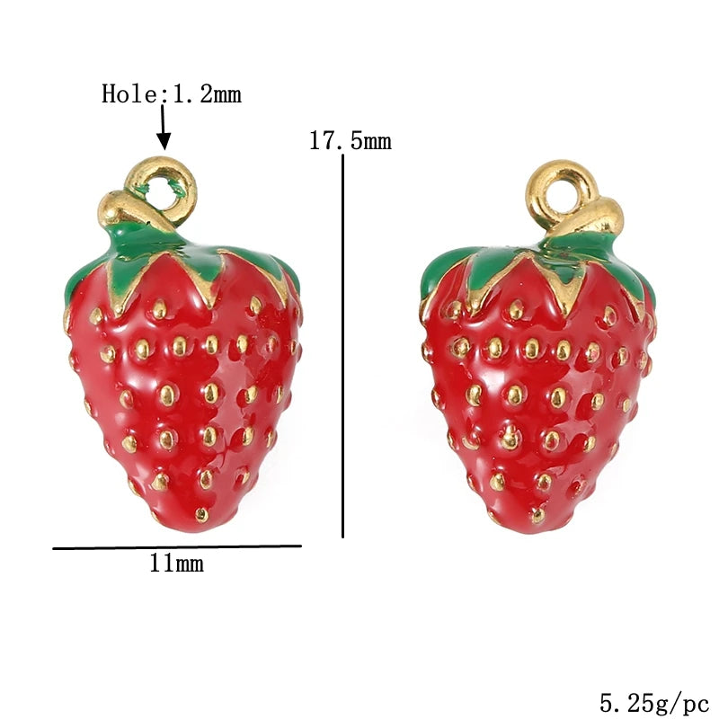 3pcs/lot Stainless Steel Enamel Strawberry Charms Pendants for DIY Jewelry Necklace Earrings Bracelets Making Accessories