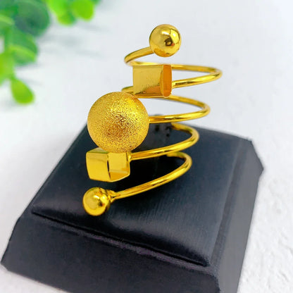 Brazilian Spiral Ring Women 24K Gold Plated Wedding Bride Arabic Ethiopian Dubai Big Nigerian Jewellery Moroccan Resizable
