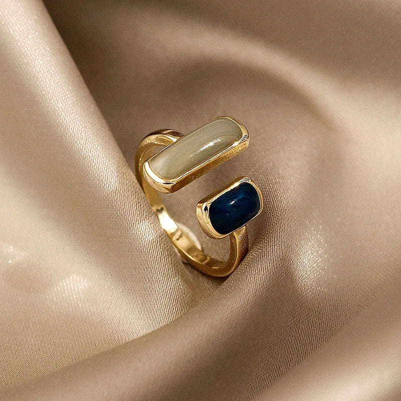 Shell Opal Stone Cuff Rings For Women Girl 2024 New Trend Fashion Personalized Vintage Jewelry Ladies Gifts Party anillos mujer
