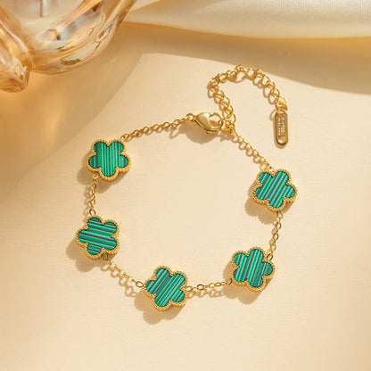 IFYOUOO Stainless Steel Bracelet Double Sided Bracelets Five Leaf Petals Flower Gold Plated Clover Women Fashion Jewely