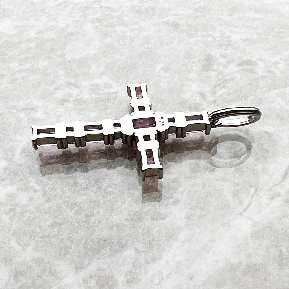 Pendant Cross with Pink Stones Brand New Jewelry 925 Sterling Silver Europe Accessories Romantic Gift For Women
