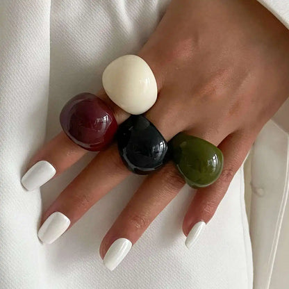 Ingemark Vintage Irregular Smooth Resin Plastic Rings for Women New Trend Boho Geometric Finger Rings Aesthetic Party Jewelry