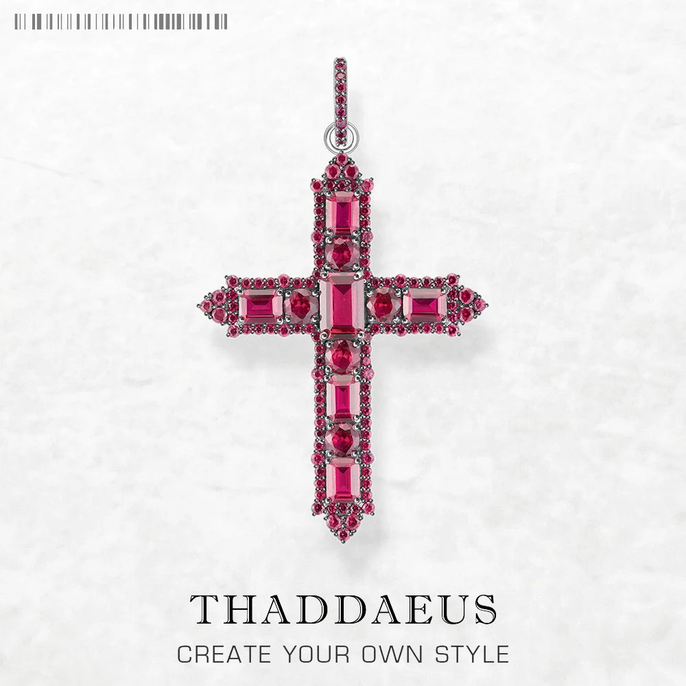 Pendant Rose Color Stone Cross Brand Fashion Trendy Jewelry Europe 925 Sterling Silver Gift For Woman