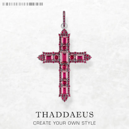 Pendant Rose Color Stone Cross Brand Fashion Trendy Jewelry Europe 925 Sterling Silver Gift For Woman